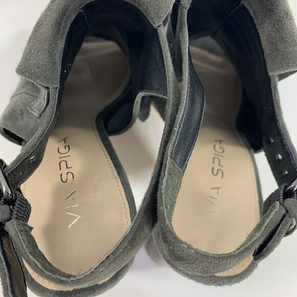 Via Spiga Bootie Peep Toe Sz 7 Heels Gray Leather Fringe Southwestern Country - Picture 7 of 16